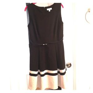 Dana Buchman Black dress with tan detail and belt